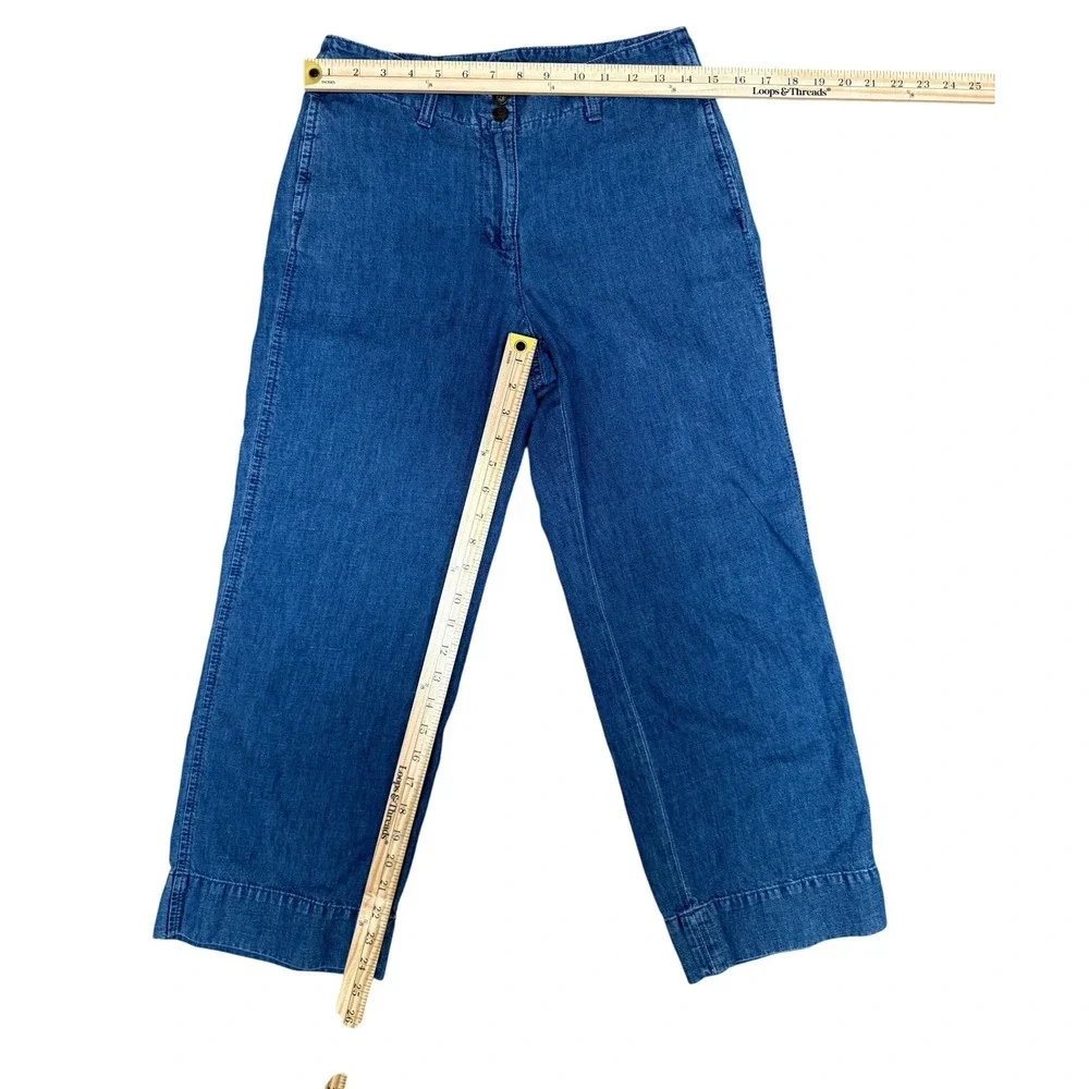 Talbots New England Chino Women 4P Blue Cotton Hemp Wide Leg Pants